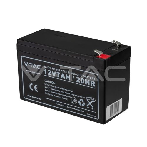 12V Ólomsavas akkumulátor, 7 Ah, T2, 151x65x94(100)mm (V-TAC)