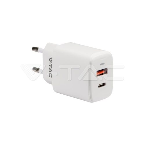 20W 1 USB-A + USB C töltőfej, fehér színű (V-TAC)