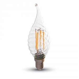 Retro LED izzó - 4W Filament E14 csavart gyertyaláng Meleg fehér 4308 (V-TAC)