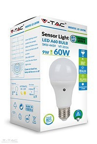 9W LED izzó E27 A60 Beépített alkonykapcsolóval 4000K - 4460 (V-TAC)