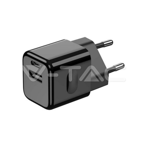 20W Töltőadapter 1PD + 1 QC porttal, fekete színű (V-TAC)