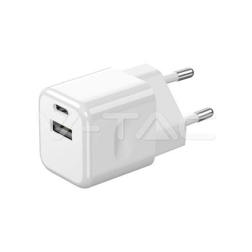 20W Töltőadapter 1PD + 1 QC porttal, fehér színű (V-TAC)