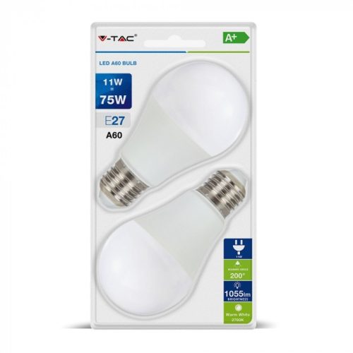 11W LED izzó E27 A60 2700K 2db/csomag - 7297 (V-TAC)