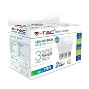   V-TAC LED körte E27 11W=75W 3db/csomag 1055Lm 2700K meleg fehér V-TAC LED izzó