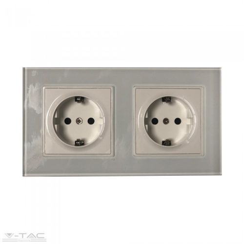 Fehér dupla EU konnektor üveg panel 16A - 8402 V-TAC