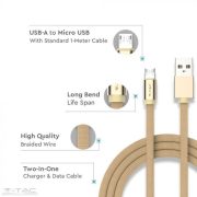 Micro USB  szövet kábel 1m arany 2,4A Rubin széria - 8495 V-TAC
