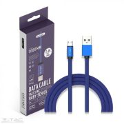 Micro USB  szövet kábel 1m kék 2,4A Rubin széria - 8496 V-TAC