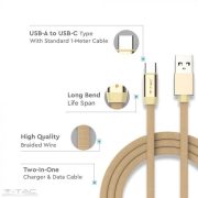 USB C szövet kábel 1m arany 2,4A Rubin széria - 8499 V-TAC