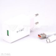 Fehér USB-s hálózati gyorstöltő Micro USB kábellel - 8641 V-TAC
