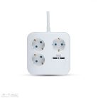 3 csatlakozós fehér hosszabító kocka 16A + 2 db USB port 5V 2,4A - 8799 (V-TAC)