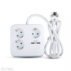 3 csatlakozós fehér hosszabító kocka 16A + 2 db USB port 5V 2,4A - 8799 (V-TAC)