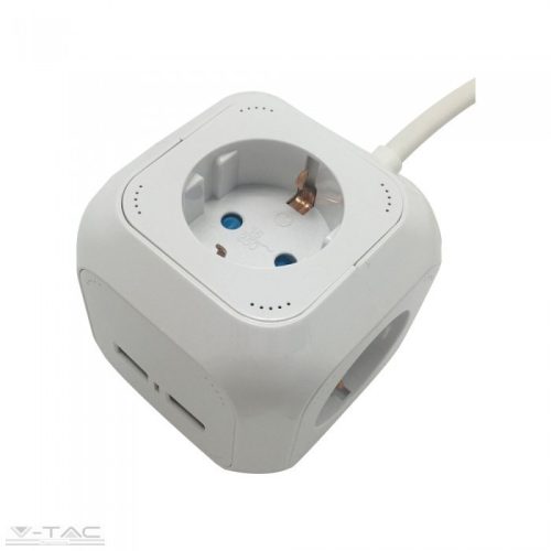 4 csatlakozós fehér hosszabító kocka 16A + 2 db USB port 5V 2,4A - 8800 (V-TAC)