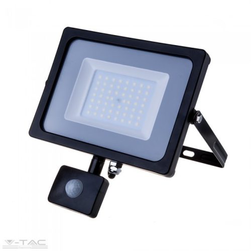 50W Mozgásérzékelős LED reflektor fekete IP65 4000K - PRO470 (V-TAC)