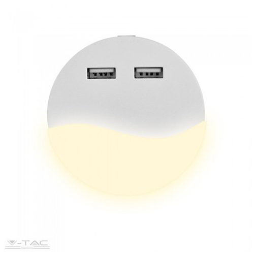 LED éjszakai fény 0,4 W beépített alkonykapcsolóval USB aljzattal 3000K - PRO505 - V-TAC